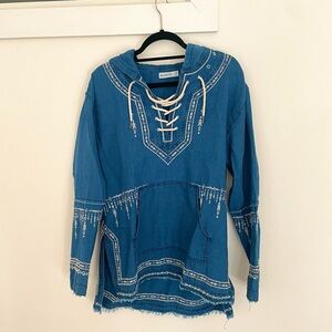 Blank NYC Blue Embroidered Denim Hoodie